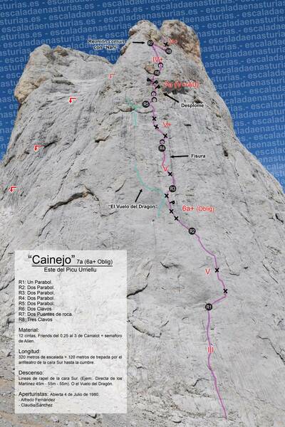 Vía Cainejo 7a, (6a+ Oblig)