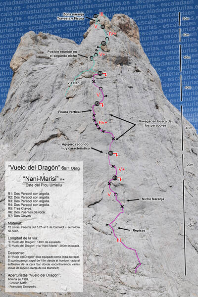 Vía Vuelo del Dragón 6b+, (6a+ Oblig)